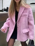 Women's Fashion Collar Plush Coat Women's Single Row Buckle Long-Sleeved Elegant Wind Coat Suit