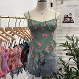 Shoot 辣tie Bra Irregular Sling Sling Vest Slimming Print Mesh Sleeveless Top