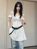 Cloth Forget Niche Design Sense Shoulder Perspective Lace Dress Tice Dress A Word Version Low-Rise Thin Short