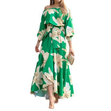 Autumn New Fashion Casual Impact Printing Splicing Pressure Folded Waist Dress Dress Dress Dress Dress