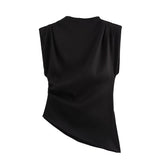 Three-Color Folded Decorative Cushion Shoulder Jacket Without Sleeve Top 2025 Spring New