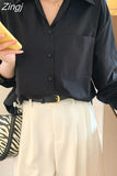 Fashion Spring Autumn 2023 New Women Shirts Turn Down Collar Solid Simple Chiffon Blouse Loose Clothes Blusas Tops