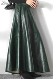 Autumn Long Black A Line Soft Faux Leather Skirt Women High Waist Blue Stylish Maxi Skirts Korean Fashion Clothing