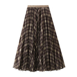 Autumn Curry Lattice Half-Dress Woman Senior Sense A Word High Swing High Waist Thin Crobow Mid-Long Dress