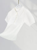 Zingj Wind Wears A Pearl Breasted POLO Sweater For Summer Little White Short-Sleeved