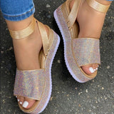 Women's Shoes Summer New Large-Size Bottom Water Drill Sandals Women's Fish Mouth Color 43-Yard Women's