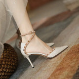 Sandals Women's Korean Version Of The New Baotou Fine Heel Head Fairy Rivet Studs Hollow Buckle