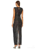 High-End Women's Hot Diamond Sexy Fork Perspective Sleeveless Dress Thin Ass Dress