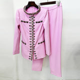 Early Spring New Fashion Heavy Industry Nails And Diamond Jacket Jacket Trousers Set Two