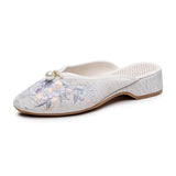 Zingj Plus Size Slippers Women's Summer Low Slope Heel Platform Sandals Embroidery Flower Women's Sandals Slippers Pointed Fashion Nail