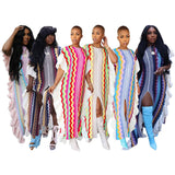 Zingj New Women's Dress Flounce Knitted Striped Slit