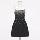 Sexy High-End Heavy Industry Diamond Dress Summer 2025 New Word Shoulder Brag Waist Dress Dress