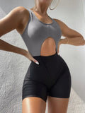 2022 New Solid Color Flat-Angled Trousers Hollow Conjoined Swimsuit