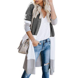 Clamming Long Knitted Sweater Rainbow Spliced Striped Cardigan Sweater Coat Women's Autumn And