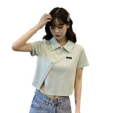 Zingj Cotton 2024 Summer New Polo Shirt Short-Sleeved T-Shirt Female Slim High Waist Lapel Short Style Student Jacket