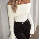 New One-Word Collar Fashion Sexy Knitted Long-Sleeved Women's