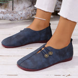 Button Soft Leather Hollow Flat Single Shoes Women's Round Head Shallow Mouth Big Lazy Happy