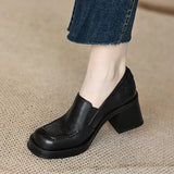 Women's 2025 Spring And Autumn Retro Large Belt Buckle Deep Thick-Sed Thick Heel Round Head Tight With High