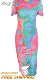 Women Tie Dye Sports Clothing Sets Lady Pullover Short Sleeve O Neck T Shirt Top + High Waist Knee Length
