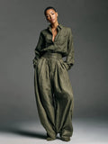 Women's Shirt Trousers Two-Piece Open Shirt Long Sleeves Loose Fashion Sex Style Retro Women