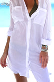 2023Summer Casual Women Tops Solid Loose Beach Blouse Thin Lady Clothes with Pocket Sunscreen Shirt Cardigan Women