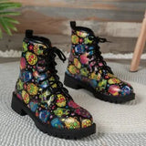 Women's Short Boots 2025 Autumn And Winter New British Wind Round Head Tie Print Low With Martin