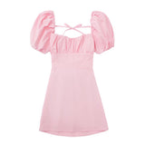 New Spring 2025 Square Collar Solid Color Versatile Bubble Sleeve Back Band Open Back