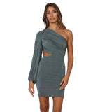 Zingj Ins Wind Personality Sexy Trend Spring And Summer Style Show The Shoulder High Elastic Inclined Shoulder Short Style Dress