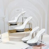 Zingj Hot Style Sexy Super High Heels 13CM Thin Heel Waterproof Platform Sandal Slippers Transparent Crystal Shoes Wedding Shoes