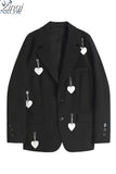 Black Gothic Blazer Coat Women Autumn 2023 Notched Neck Streetwear Harajuku Loose Long Sleeve Y2k Jackets Coat