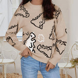 Autumn And Winter Sweater Women's Loose Long-Sleeved Round-Neck Cartoon Dinosaur Knitted