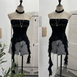 Shooting Hottie Letter Hot Diamond With Chest Pads To Wear Chest Vest Irregular Mesh Ribbon Hanging Neck Sleeveless Top