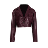 Temperament Jacket Jacket Female 2025 Autumn New Design Sense Big Lapel Splicing Pocket Short Leather Coat