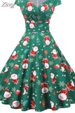 Party Dress Women 2023 Short Sleeve V Neck Elegant Vintage Print Xmas New Year Prom Sundress 3XL