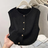 Old Money Style Casual Folded Round-Necked Vest Vest Women's Winter Sweater Coat Knitted Shoulder
