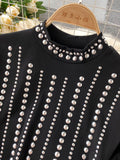 Black Sexy Bodycon Dress With Diamonds Vintage Stand Collar Long Sleeve High Waist Bling Mini Vestidos 2023 New