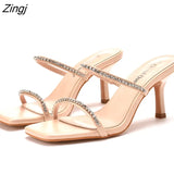 Women's shoes Black square head Rhinestone accessories High-heeled