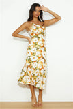 Zingj Summer New Stylish Temperament Diagonal Collar Sling Fishtail Print Dress