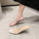 High-Heeled Women's Sandals Summer New Square Head Crystal Thick Heel With Fashion Large-Size Cool Slippers Outside