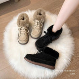 Northeast Warm Lace Low-Top Cotton Shoes Women Winter Plus Velvet Thick Circle With Snow Thick Bottom Short