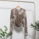 Collar Tie-Dye-Print Slim Long-Sleeved T-Shirt T-Shirt T-Shirt With Sunscreen