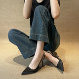 Classic Simple Gray High-Heeled Women's Sharp Head Behind A Word Buckle With Commute Banquet Fine