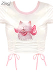 T-Shirt Y2k Funny White Graphic Print T Shirt Hip Hop Tee Tops Harajuku Summer Girls Short Sleeve Kawaii Pink Crop