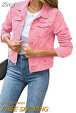 Women's Solid Color Denim Jacket Casual Long Sleeve Button Down Chest Pocket Jean Jacket Autumn