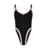 Wind Little Woman Lace Side Slinging Joint Jacket 2025 Autumn And Winter Small V-Neck Sleeveless Bikini
