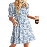 Women's Summer New New Ocean Bubble Bubble Sleeves Crush Flower Dresses Women's