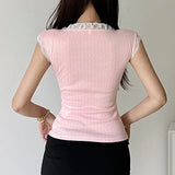 Aesthetic Lace Trim Short Sleeve Tee-Outfit