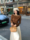 Xixi 2025 Autumn New White Tidaught Flower Oblique Shoulder Knit Shirt Long-Sleeved Top Sweater Women