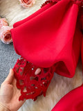 Hollow Out Lace Bodycon Long Dress Women Elegant Red/Pink/White Off Shoulder Patchwork Maxi Party Vestidos 2023 Autumn