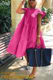 Women's Summer Casual Maxi Boho Dresses Ruffle Sleeve Round Neck Mini Dress Loose Solid Short Beach Dresses